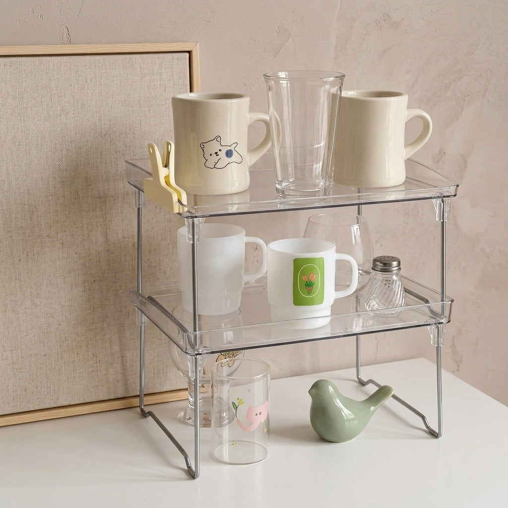 Ins Style Foldable Acrylic Storage Rack Stackable Multi Layer Cup Tray