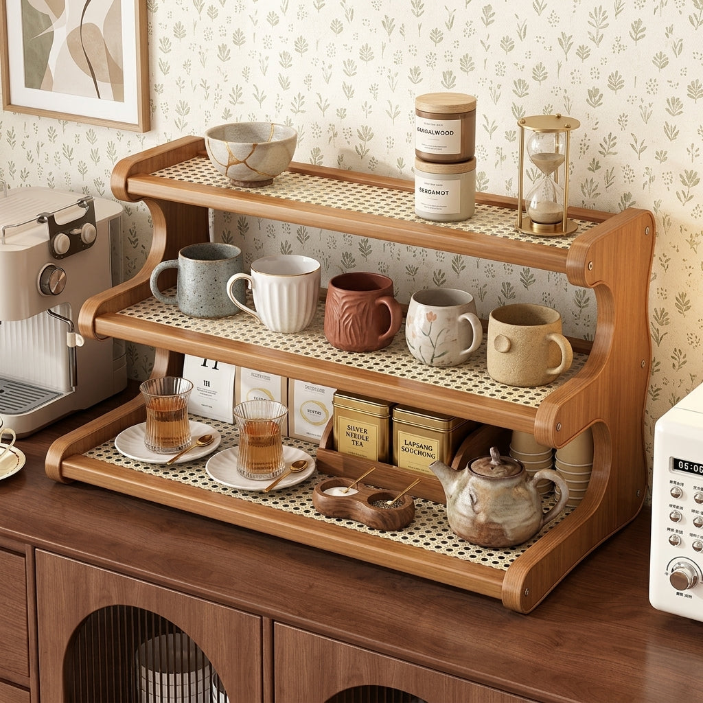 Plastic Rattan Trapezoidal Desktop Rack Multi Layer Draining Cup Holder