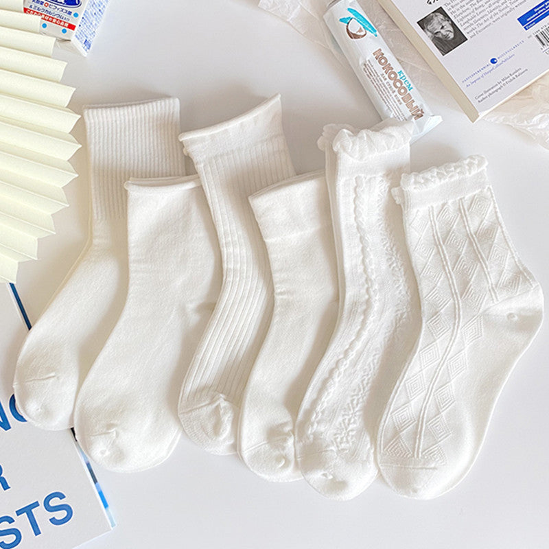 Japanese JK Style Cotton Lace Mid-Calf Socks for Women - Summer Thin Breathable Cute Ins Fashion Long Socks